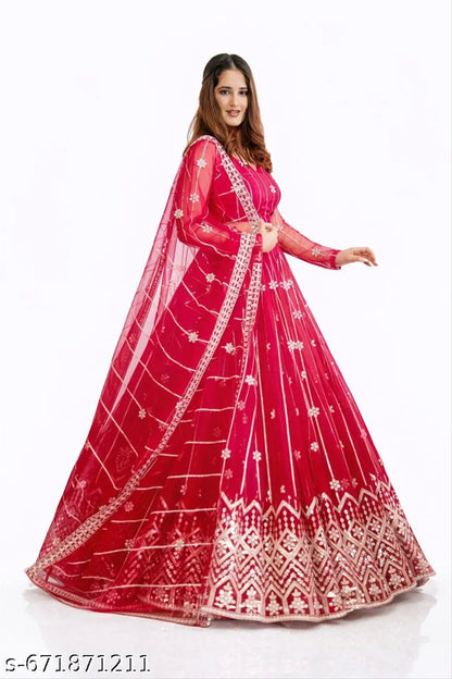 Embroidered Aari Work Lehenga Choli - Pink