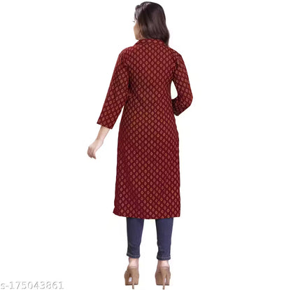 Women's Hand Block Printed Rayon Anarkali Kurti