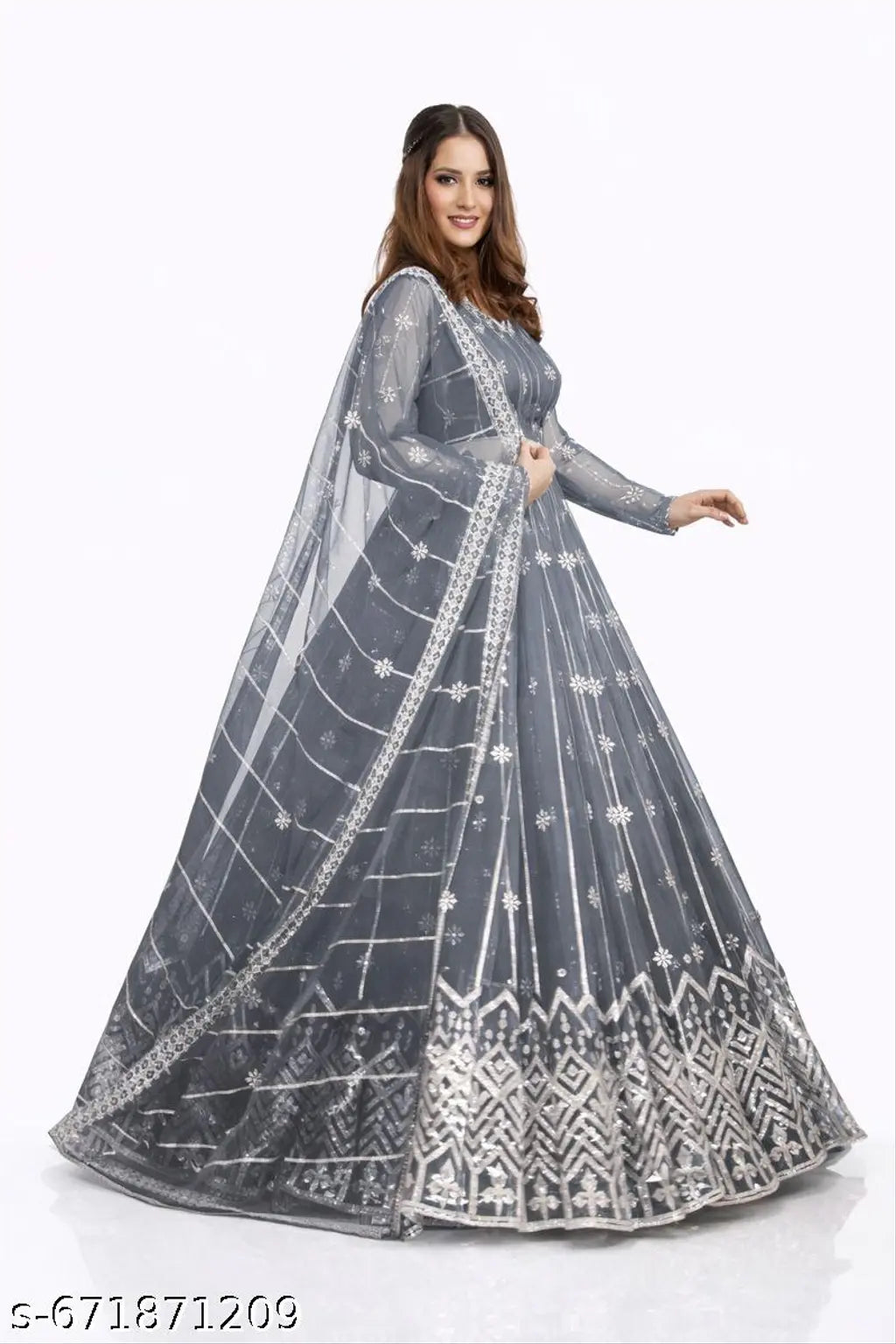 Embroidered Aari Work Lehenga Choli - Grey