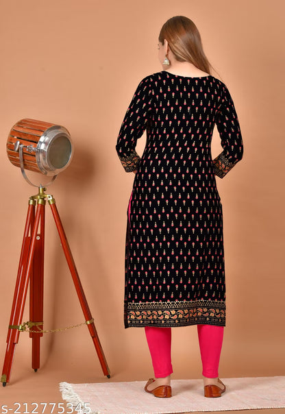 Stylish Printed Straight Kurtas in Black