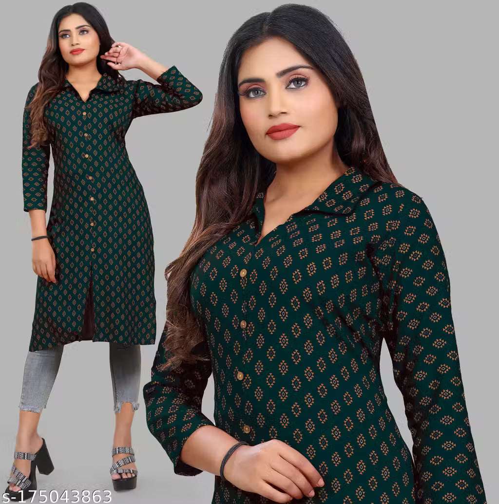 Women's Hand Block Printed Rayon Anarkali Kurti