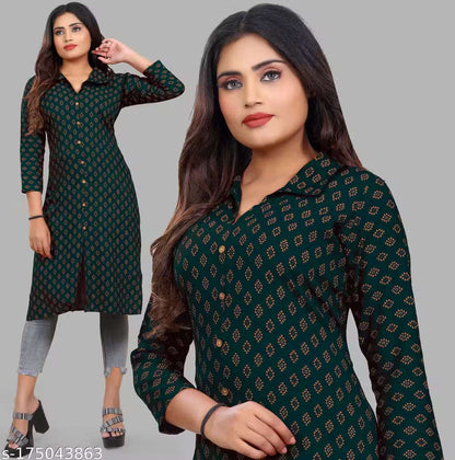 Women's Hand Block Printed Rayon Anarkali Kurti