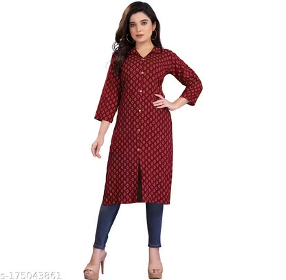 Women's Hand Block Printed Rayon Anarkali Kurti