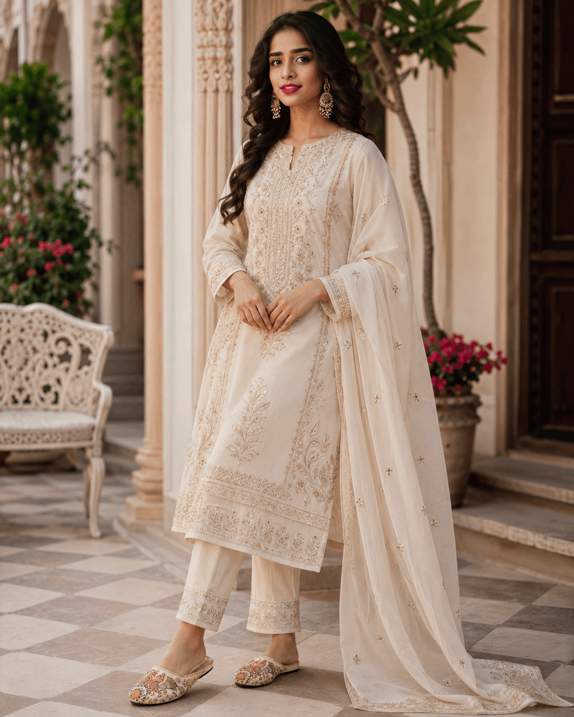 Ivory Heritage Embroidered Mule Flats