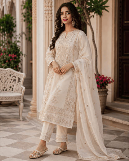 Ivory Heritage Embroidered Mule Flats