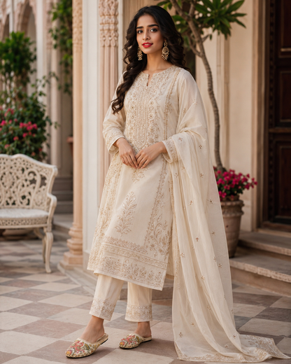 Ivory Heritage Embroidered Mule Flats