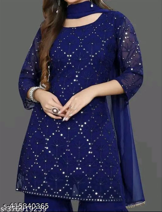 Georgette Sequin Kurta & Sharara Set with Dupatta — Festive Three-Piece