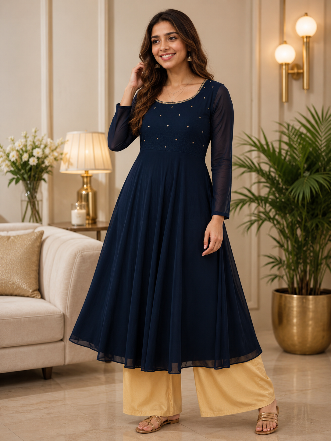Embroidered Georgette Anarkali Kurta