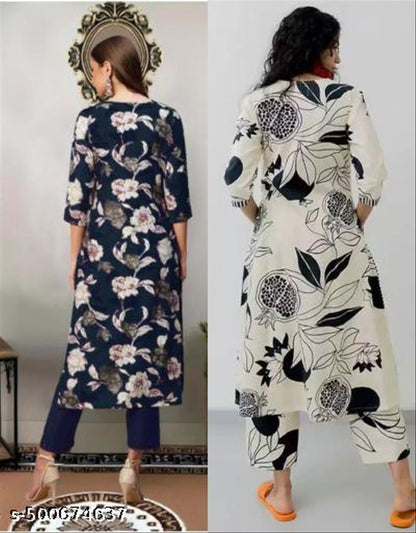 Women's Cotton Partywear Kurti with Pant Set (Pack of 2)