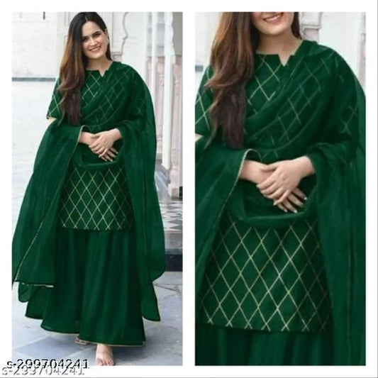 Gold Printed Rayon Kurta & Sharara Set with Dupatta | Sunainee