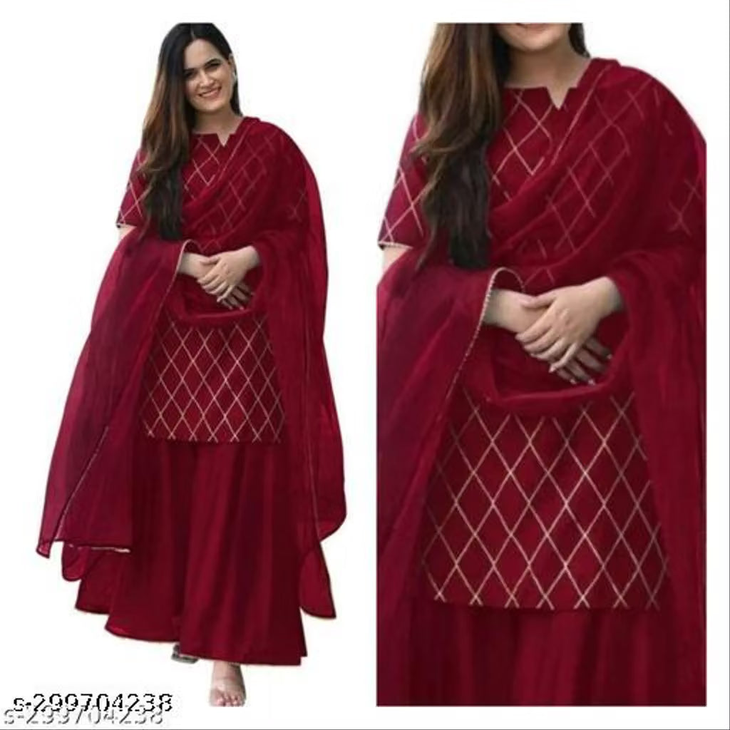 Gold Printed Rayon Kurta & Sharara Set with Dupatta | Sunainee
