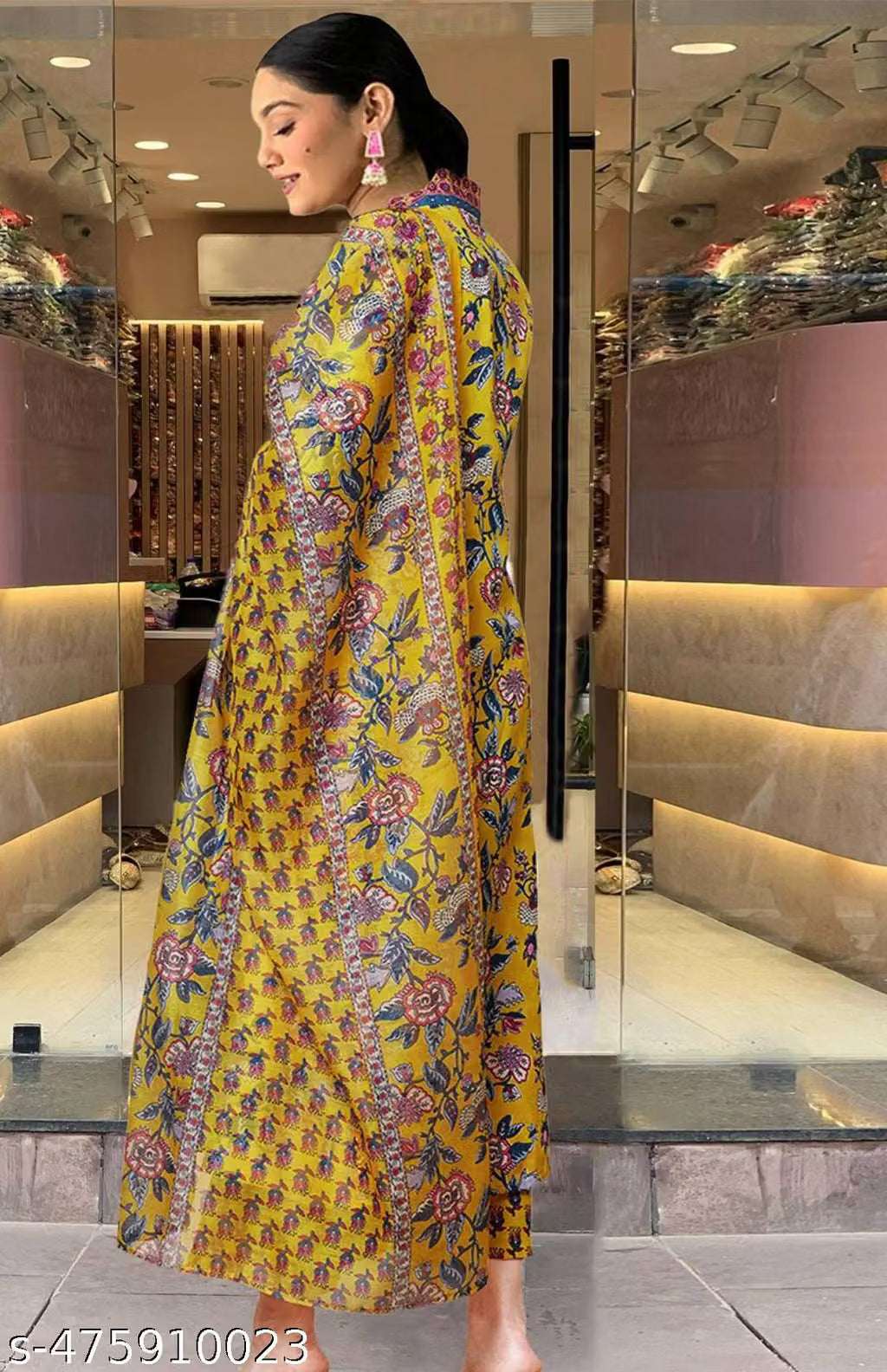 Sunainee™ Mustard Yellow Floral Cotton Kurta Set with Palazzo & Dupatta | Premium Printed Ethnic Suit for Women