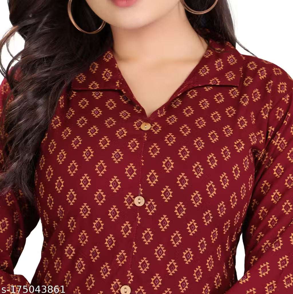 Women's Hand Block Printed Rayon Anarkali Kurti