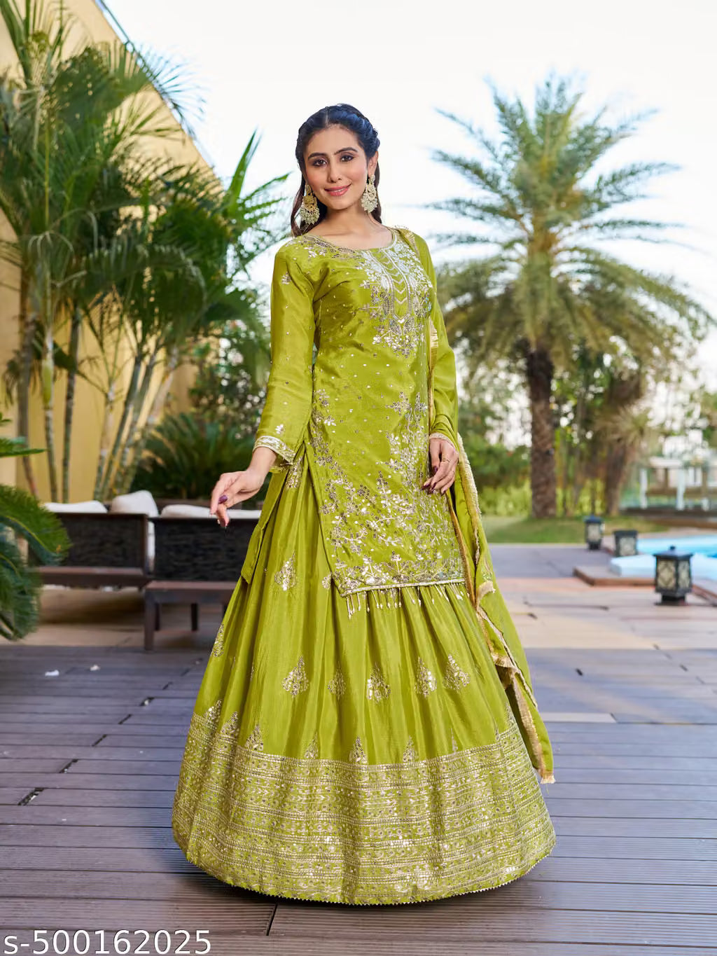 Rohita Pista Green Embroidered Silk Sharara Set with Dupatta
