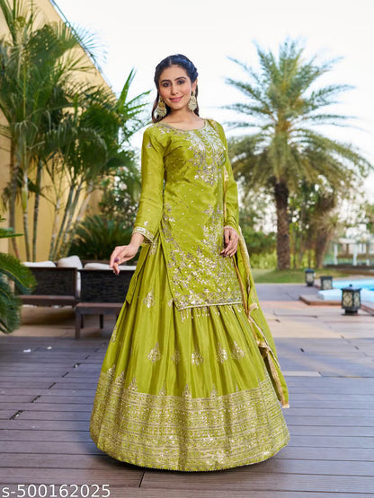 Rohita Pista Green Embroidered Silk Sharara Set with Dupatta