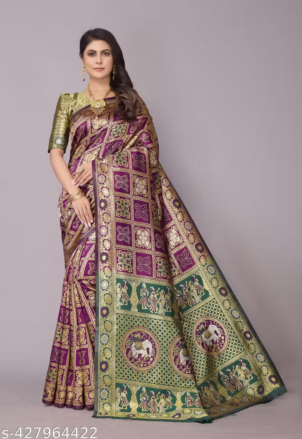 Women's Premium Cotton Silk Patola Inspired Zari Woven Saree with Brocade Blouse