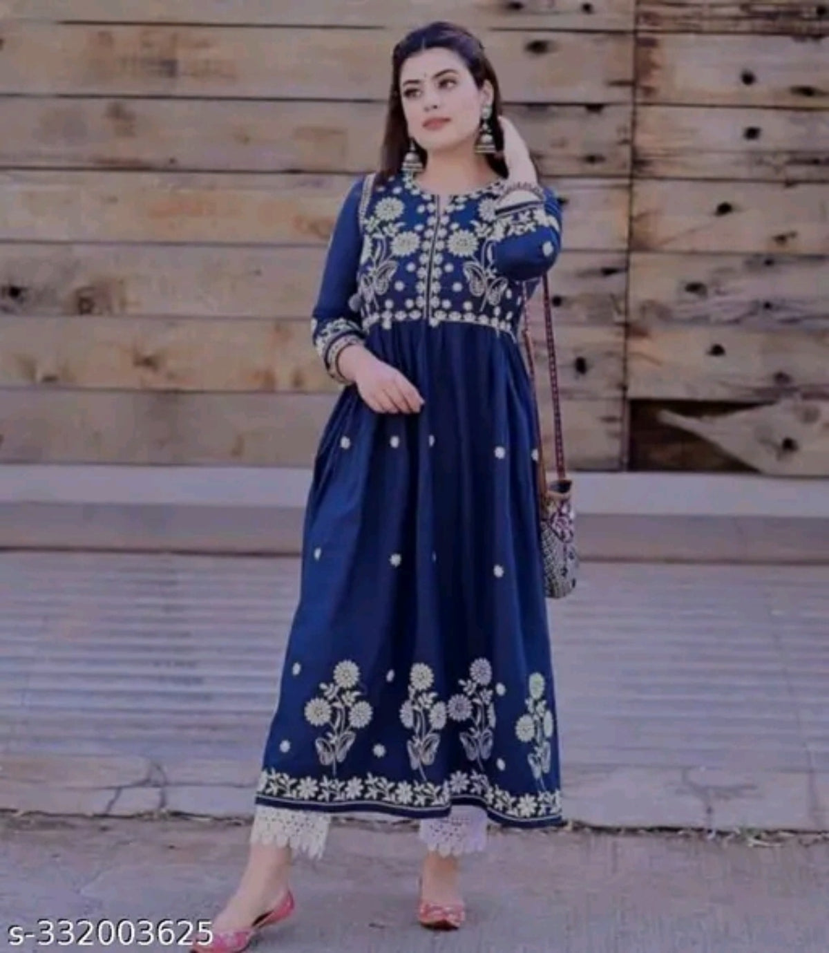Navy blue embroidered Indian kurta set