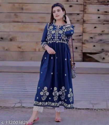 Navy blue embroidered Indian kurta set