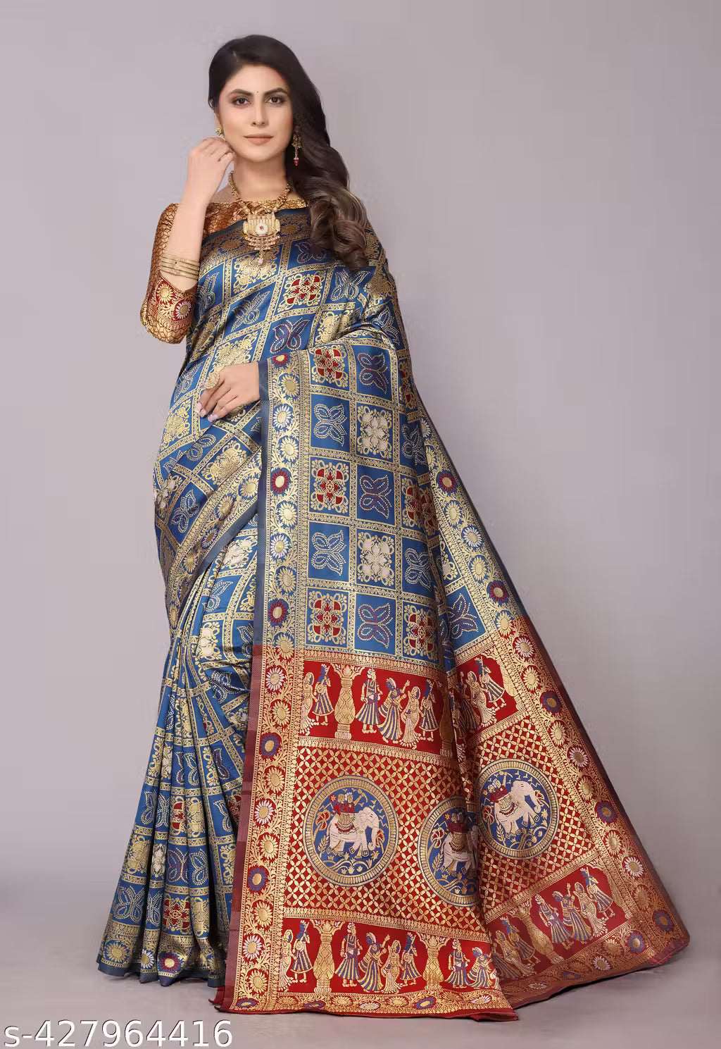 Women's Premium Cotton Silk Patola Inspired Zari Woven Saree with Brocade Blouse