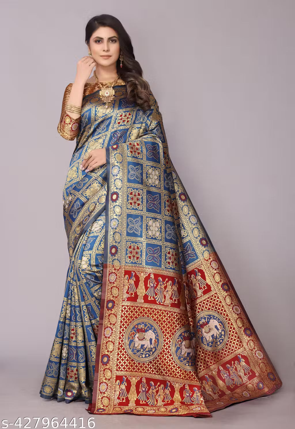 Women's Premium Cotton Silk Patola Inspired Zari Woven Saree with Brocade Blouse