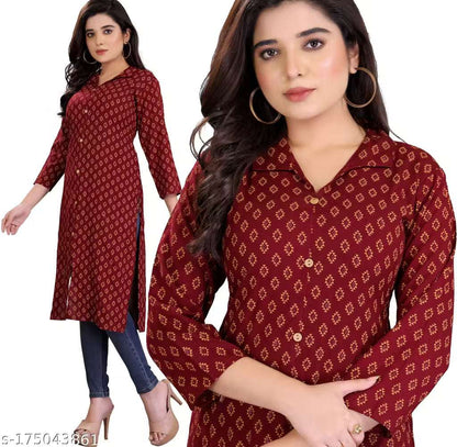 Women's Hand Block Printed Rayon Anarkali Kurti