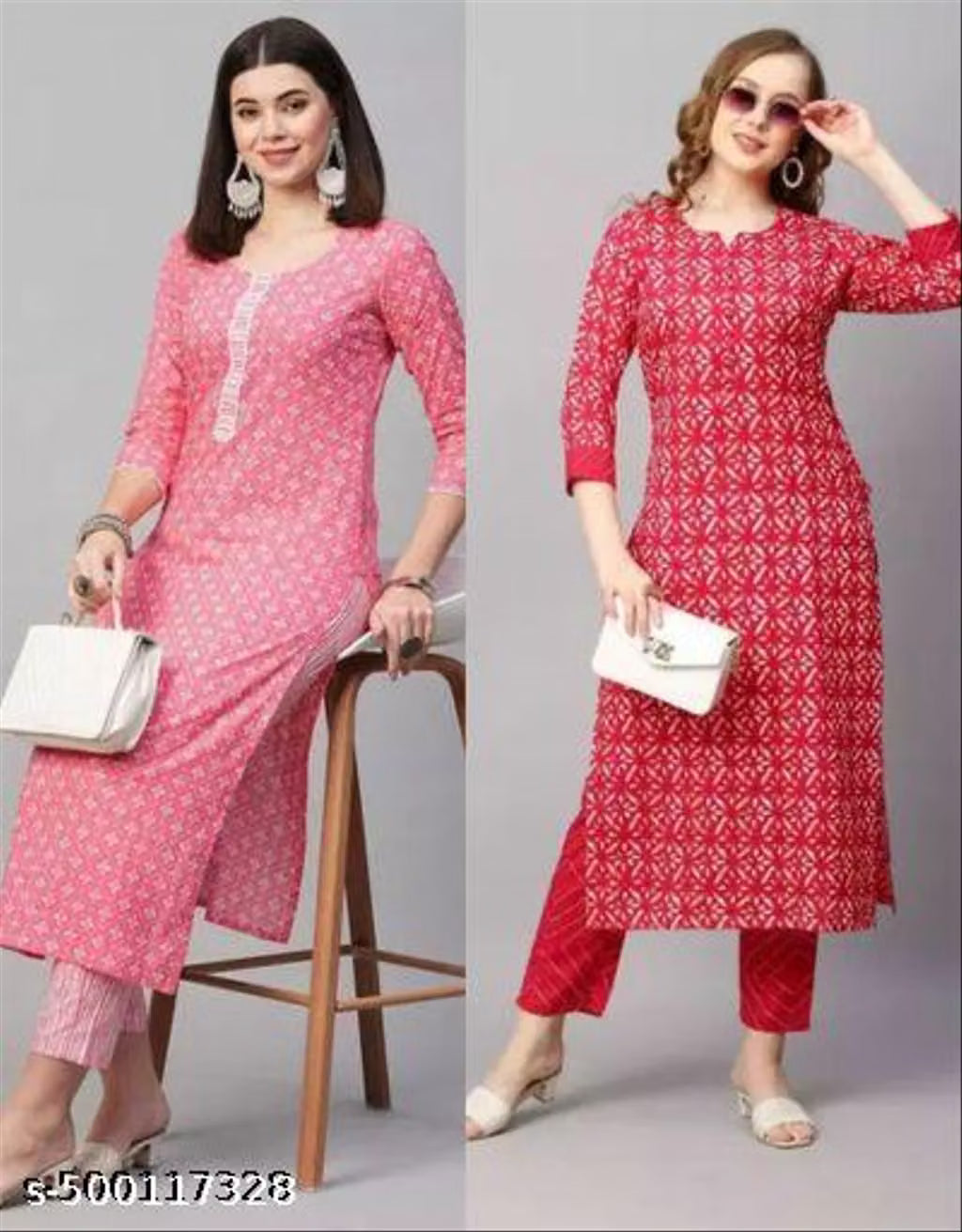 Women's Cotton Partywear Kurti with Pant Set (Pack of 2)