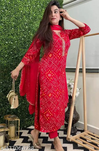 Red Ethnic Floral Printed Kurta with Pants and Dupatta - side