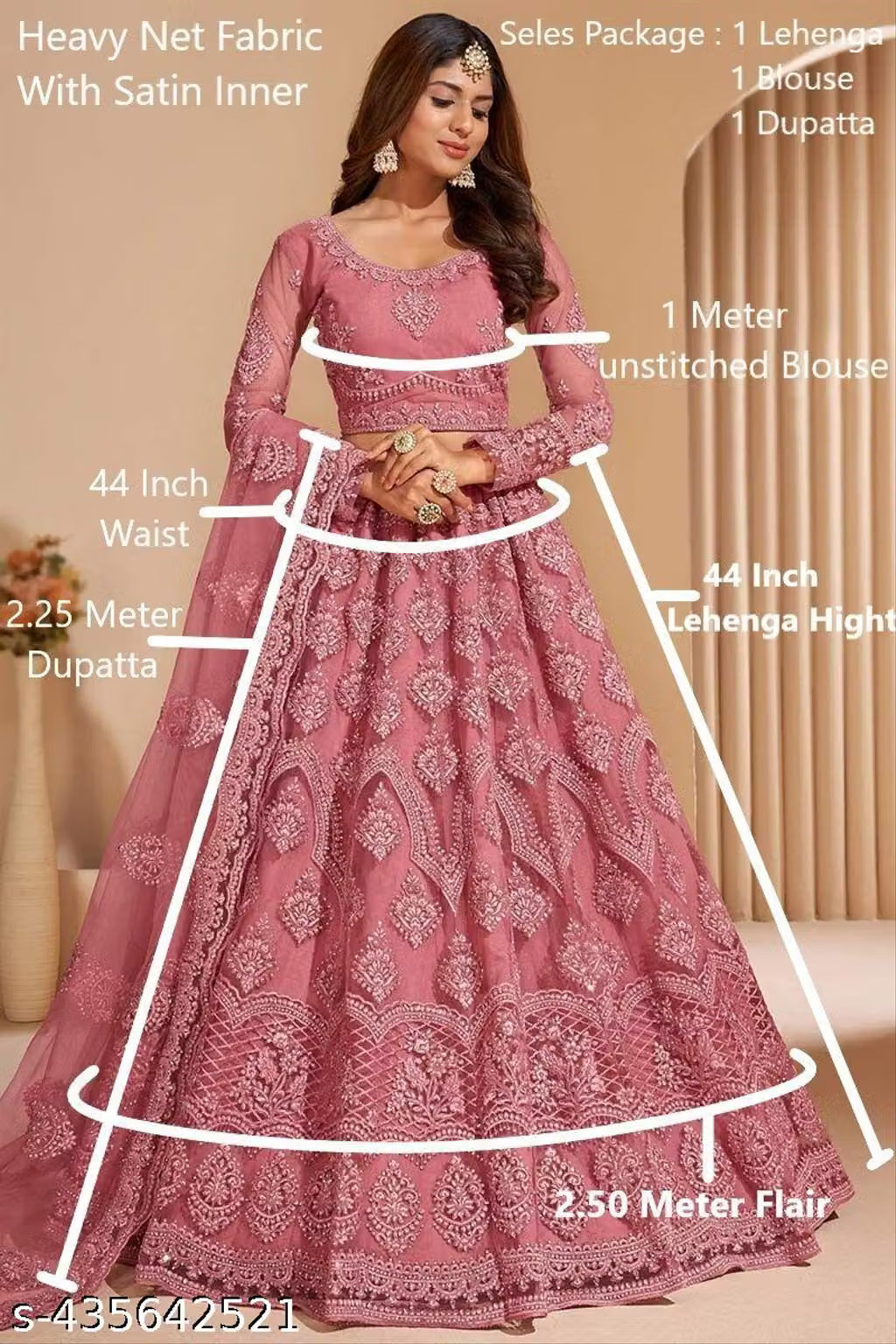 Embroidered Thread Work Semi-Stitched Lehenga with Unstitched Blouse and inner fabric with Stitched Dupatta