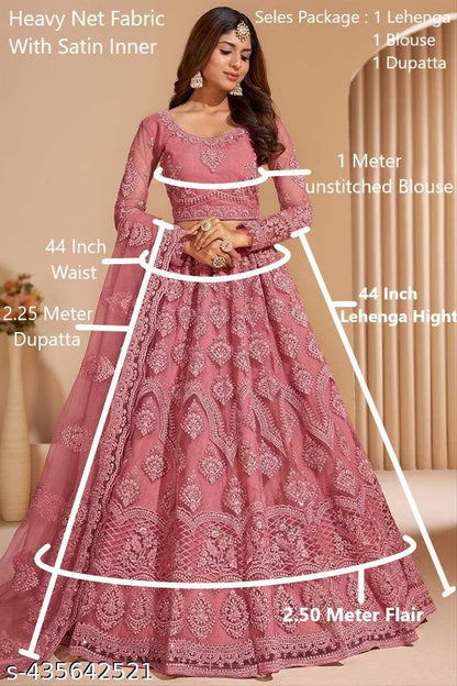 Embroidered Thread Work Semi-Stitched Lehenga with Unstitched Blouse and inner fabric with Stitched Dupatta