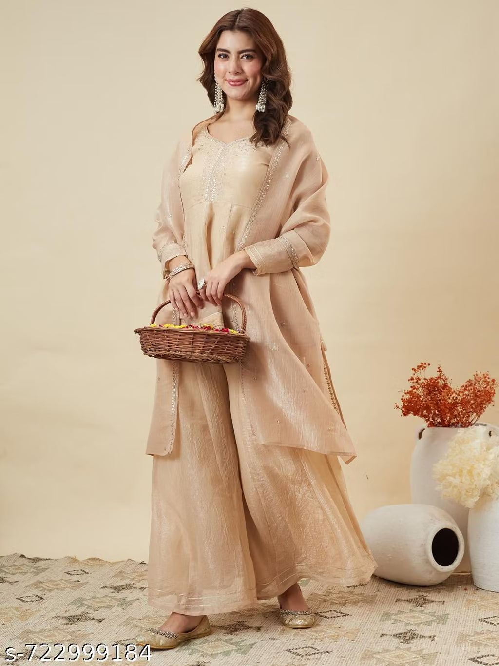 Silk Peplum Kurta & Palazzo Set with Zari Dupatta