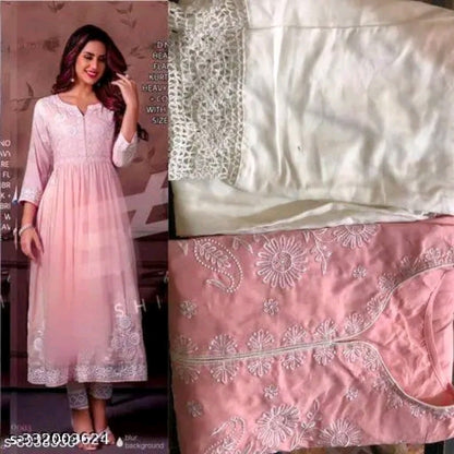 Rani pink embroidered Indian kurta set