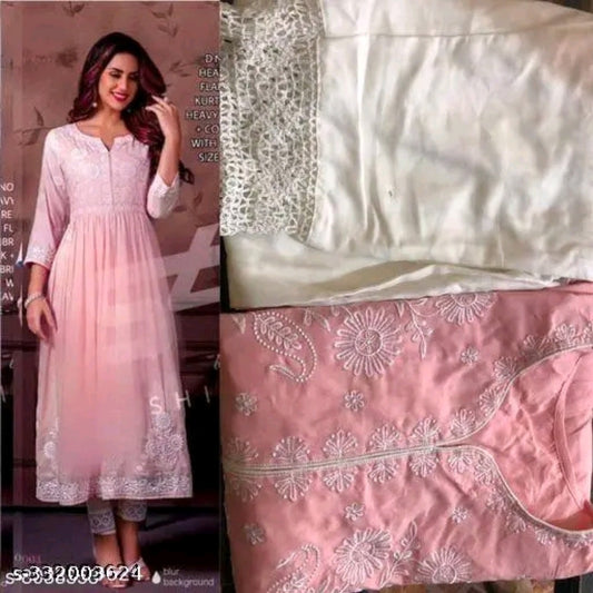 Rani pink embroidered Indian kurta set