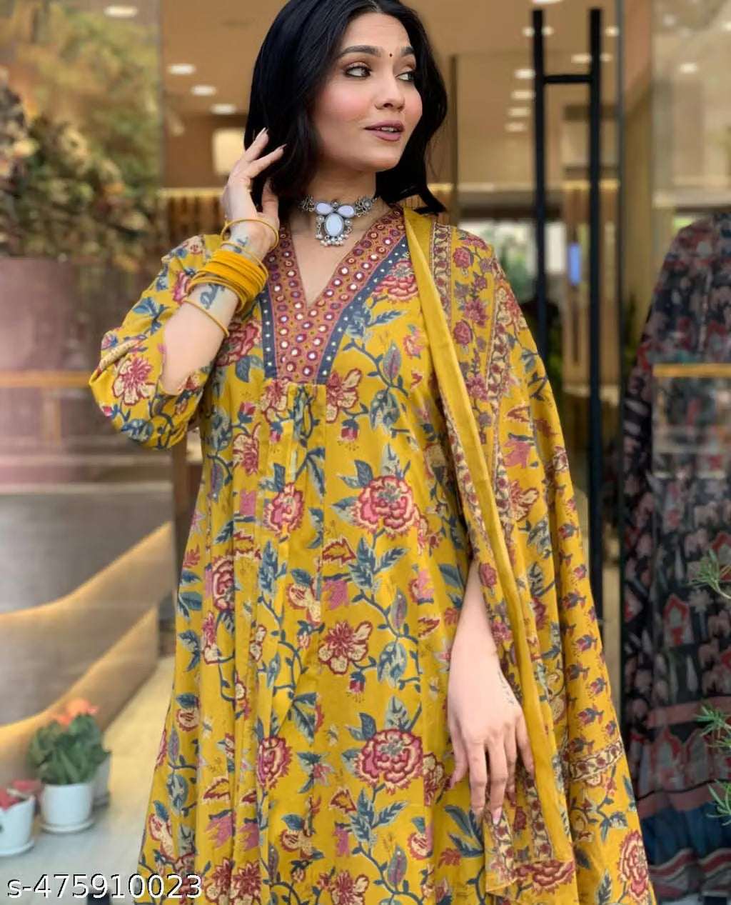 Sunainee™ Mustard Yellow Floral Cotton Kurta Set with Palazzo & Dupatta | Premium Printed Ethnic Suit for Women