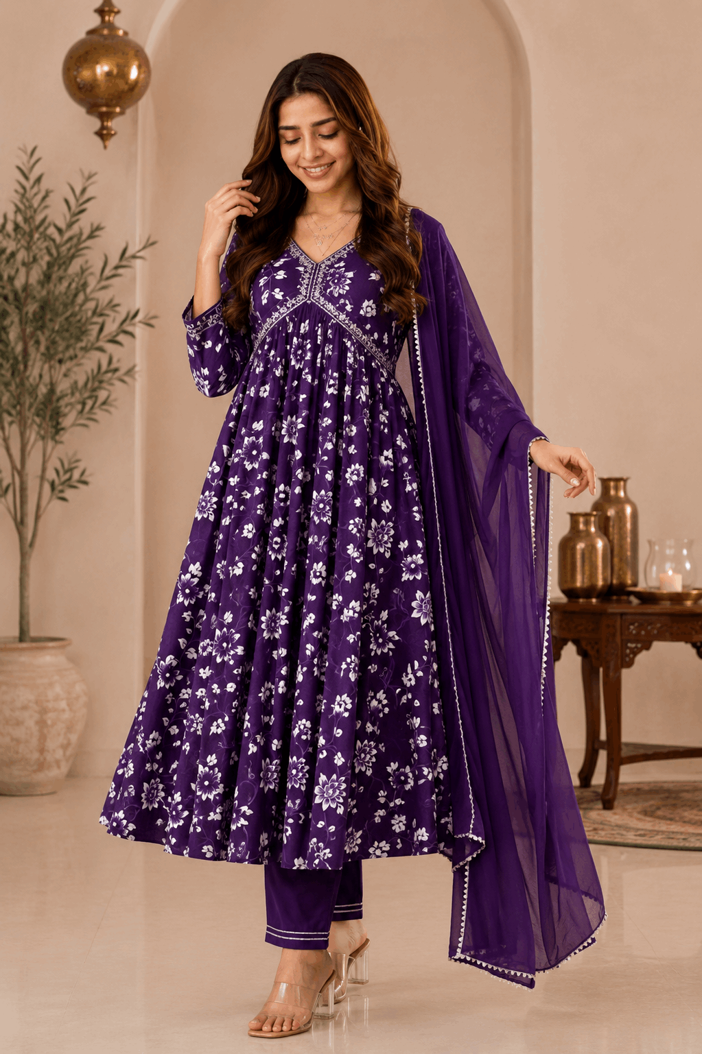 Women's Premium Purple Rayon Aliya Cut Embroidered Kurta Set with Pant & Dupatta | Elegant Festive & Party Wear