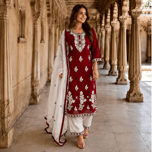 Alisha Pretty Women Embroidered Cotton Dupatta Set
