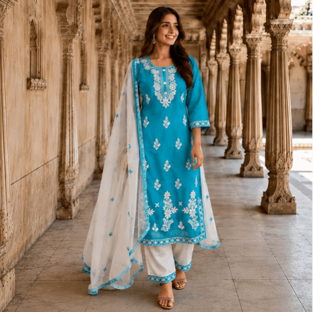 Alisha Pretty Women Embroidered Cotton Dupatta Set