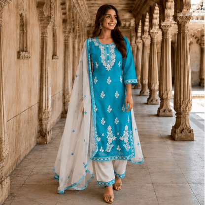 Alisha Pretty Women Embroidered Cotton Dupatta Set