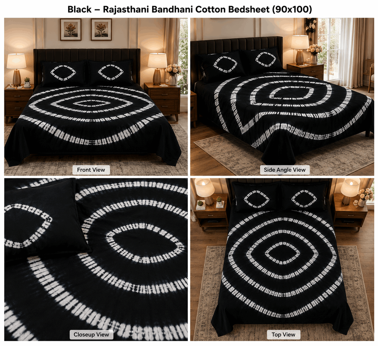 Sunainee Premium 100% Cotton Rajasthani Bandhani Double Bedsheet (90x100 Inch) with 2 Pillow Covers | Soft, Breathable & Colorfast Tie-Dye Bed Sheet for All Seasons| Mesoob Design