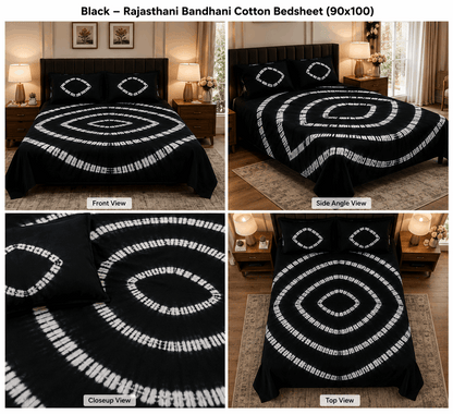 Sunainee Premium 100% Cotton Rajasthani Bandhani Double Bedsheet (90x100 Inch) with 2 Pillow Covers | Soft, Breathable & Colorfast Tie-Dye Bed Sheet for All Seasons| Mesoob Design