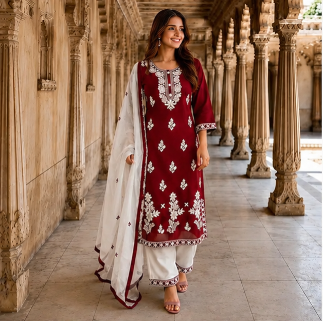 Alisha Pretty Women Embroidered Cotton Dupatta Set