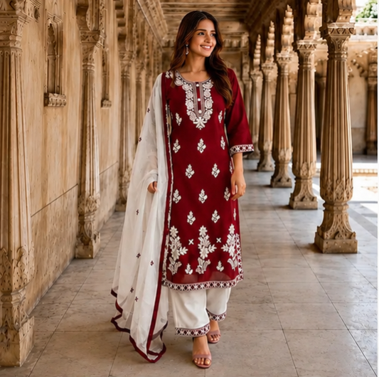 Alisha Pretty Women Embroidered Cotton Dupatta Set