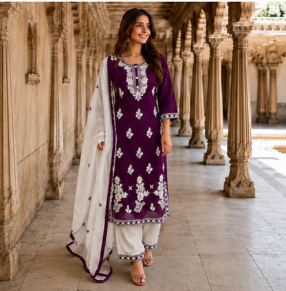 Alisha Pretty Women Embroidered Cotton Dupatta Set