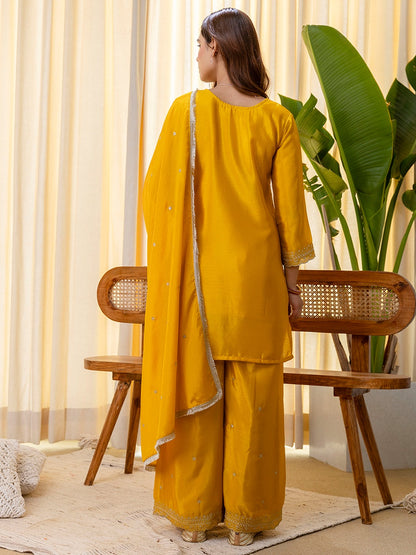 Embroidered Sequins Silk Blend Kurta Palazzo Dupatta Set