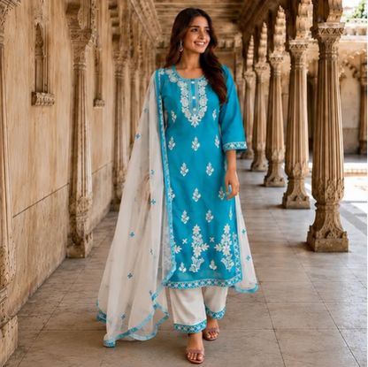 Alisha Pretty Women Embroidered Cotton Dupatta Set