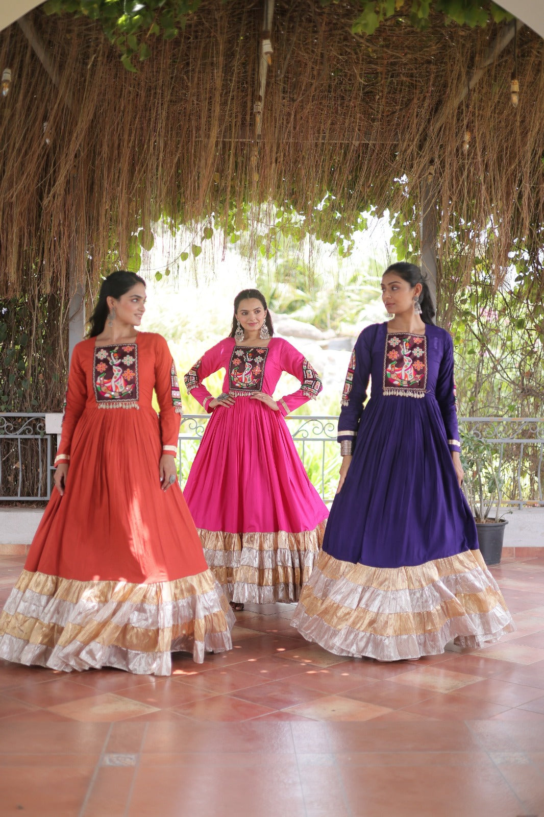 Navratri Special Anarkali Gown – Kutchi Gamthi Thread Work (14 KG Rayon)