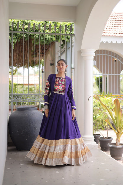 Navratri Special Anarkali Gown – Kutchi Gamthi Thread Work (14 KG Rayon)