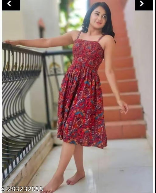 Women's Elegant Printed Crepe Sleeveless Dress