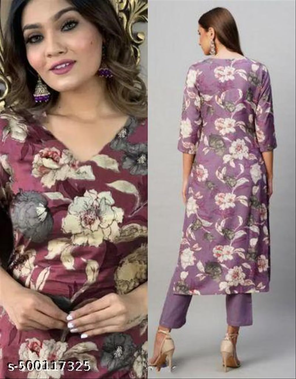 Women's Cotton Partywear Kurti with Pant Set (Pack of 2)