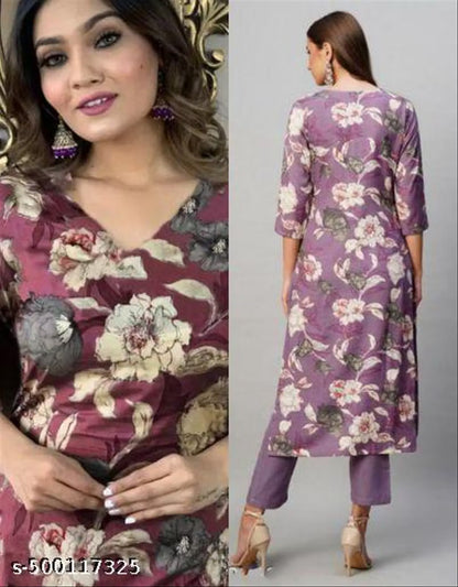 Women's Cotton Partywear Kurti with Pant Set (Pack of 2)