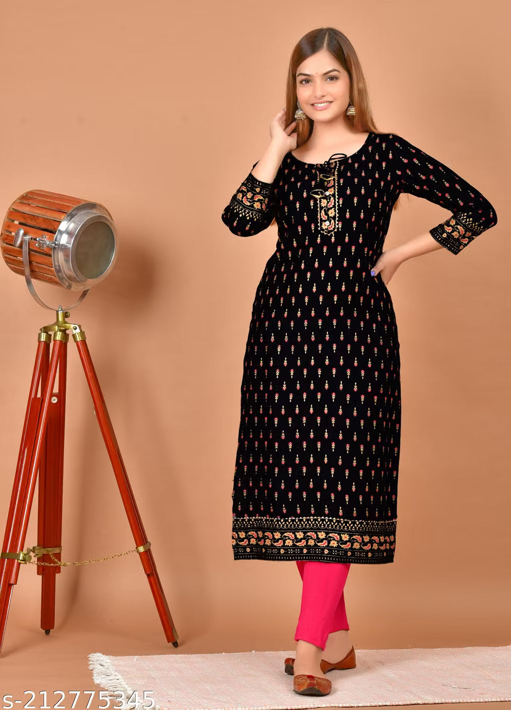 Stylish Printed Straight Kurtas in Black